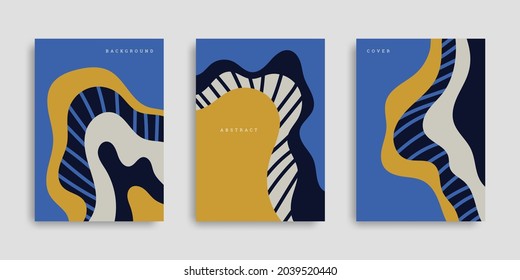 Set of abstract covers with wavy shapes in hand drawn style. Collection vertical backgrounds. Modern template. Vector illustration. Design cover, poster, wallpaper, notebook, catalog. Stock.