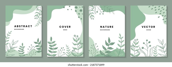 Set of abstract creative artistic templates. Leaf illustration background. Trendy abstract square template with nature and green concept.