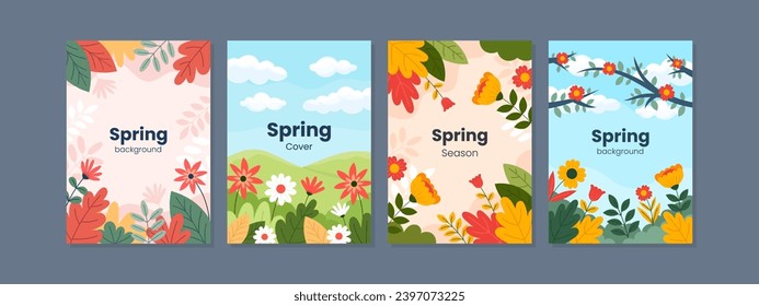 Conjunto de plantillas artísticas creativas abstractas con el concepto de temporada de primavera. Portada universal Diseños para el Informe Anual, Folletos, Volantes, Presentaciones, Folleto, Revista.