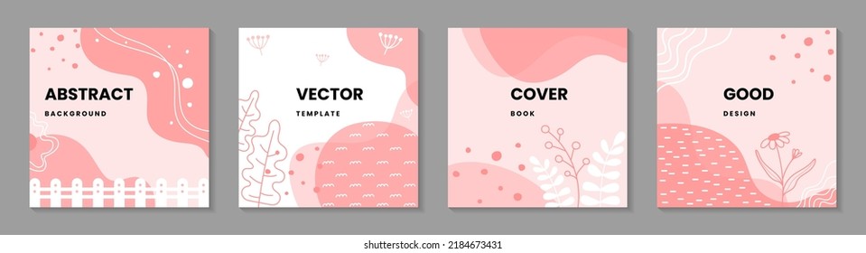Set of abstract creative artistic templates.Trendy abstract square template with nature and pink concept. Modern square banner template for Background, Poster, Flyers, Card, Cover, Presentations.