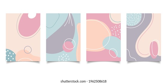 Set of abstract creative background hand drawn organic shape pastel color with lines in minimal trendy style. You can use for design templates brochure, poster, banner, social media stories, etc