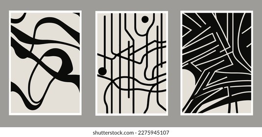 Set of abstract creative backgrounds in black and white. Vector illustration. Flat color style