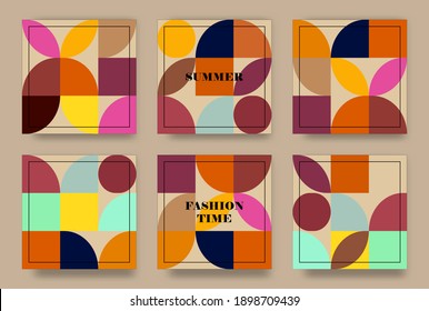 Set of abstract creative backgrounds in geometric style with copy space for text . Design templates for social media stories and posts.