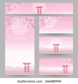 Set of abstract creative business cards design. Asian landscape.