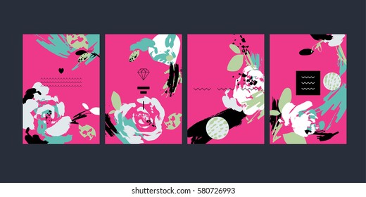 Set of abstract creative business cards for a plant elements. Vector illustration.