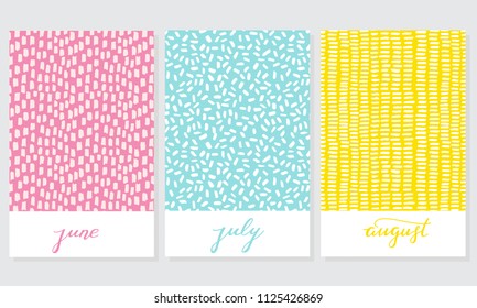 Set of abstract creative cards with hand drawn. Hipster textures made with Ink. Triangle square, circle, stroke. Retro patterns for postcards, posters, flayers, banner designs. Gold elements, hearts.