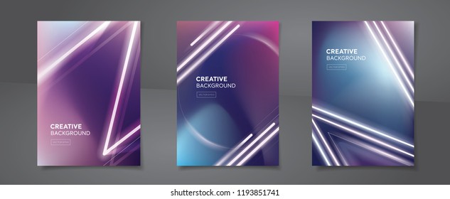 Set of abstract creative design cyberpunk neon color backgrounds