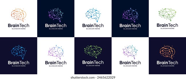 Set of Abstract Creative Digital Brain Logo Design Template