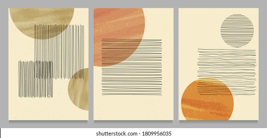 Set of abstract creative minimalist hand painted. minimalist 20s geometric design background for poster, wall decoration, postcard or brochure design. vector illustration