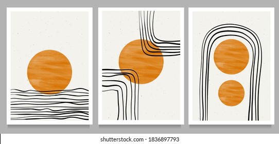 Set of abstract creative minimalist hand painted. minimalist 20s geometric design background for poster, wall decoration, postcard or brochure design. vector illustration