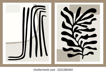 Set of abstract creative minimalist hand painted vector illustrations for wall decoration, postcard or brochure design. Scandinavian contemporary wall art prints beige abstract geometric shape poster.