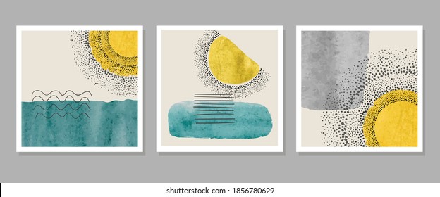 Set of abstract creative minimalist posters for wall art. Trendy vector illustration.