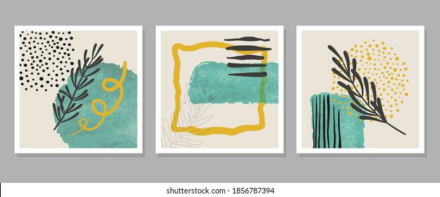 Set of abstract creative minimalist posters for wall art. Trendy floral vector illustration.