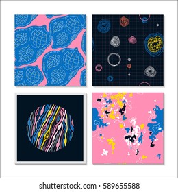 Set of abstract creative pattern in bright spring colors with different textures and shapes. The elements can be used to design cards, flyers, banners, posters, invitations. 
