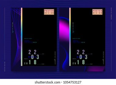 Set abstract creative posters for a creative event. Standard A3 vertical format with hologram and blue colour. Template futuristic cover. Flat vector illustration EPS 10.