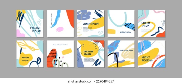 Set of abstract creative templates. Can be used for social media posts, mobile apps, banners design. Vector illustration. Art background.