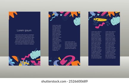 A set of abstract creative templates featuring minimalist geometric patterns, bold typography, gradient waves, abstract brush strokes, and monochrome overlays—ideal for posters, cards, flyers, banners