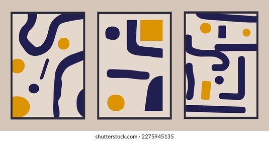 Set of abstract creative universal art cards. Hand Drawn textures for design. Vector illustration. Flat color style