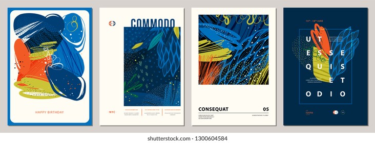 Conjunto de modelos artísticos universais criativos abstratos. Bom para cartaz, cartão, convite, folheto, capa, banner, cartaz, folheto e outro design gráfico. Ilustração vetorial.