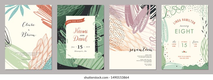 Set of abstract creative universal artistic templates. Good for poster, card, invitation, flyer, cover, banner, placard, brochure and other graphic design. 