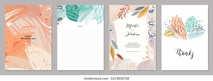 Set of abstract creative universal artistic templates. Vector illustration.