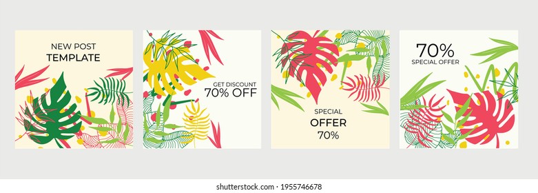 Set of abstract creative universal artistic templates. Vector illustration for poster, card, invitation, flier, cover, banner, and other graphic design. Summer sale banner for social media post
