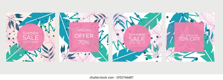 Set of abstract creative universal artistic templates. Vector illustration for poster, card, invitation, flier, cover, banner, and other graphic design. Summer sale banner for social media post