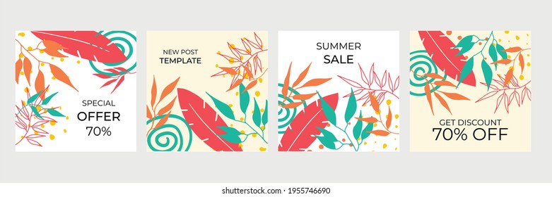 Set of abstract creative universal artistic templates. Vector illustration for poster, card, invitation, flier, cover, banner, and other graphic design. Summer sale banner for social media post