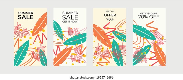 Set of abstract creative universal artistic templates. Vector illustration for poster, card, invitation, flier, cover, banner, and other graphic design. Summer sale banner for social media post