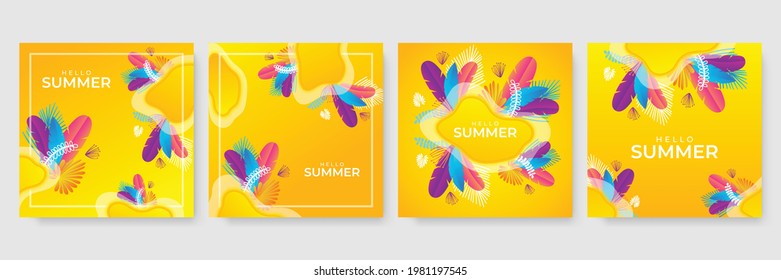 Set of abstract creative universal artistic templates. Good for poster, card, invitation, flyer, cover, banner, placard, brochure and other graphic design. Summer sale banner for social media post
