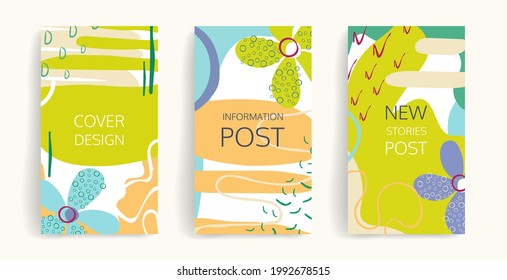 Set of abstract creative universal artistic templates. Good for poster, invitation, flyer, cover, banner, stories, placard, brochure, graphic. Vector illustration. Design with copy space for text
