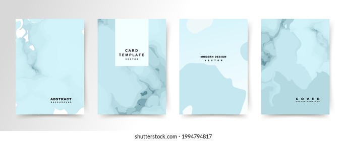 Set of abstract creative universal cover templates. Trendy texture with spots on a blue background. Vector collection for beauty catalog, notebooks, brochures, presentation, social media posts, banner