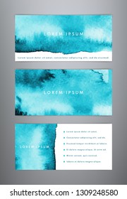 Set of abstract creative watercolor banners. Sea vector watercolor backgrounds. Templates for banner, flyer, brochure, list, ad, cover