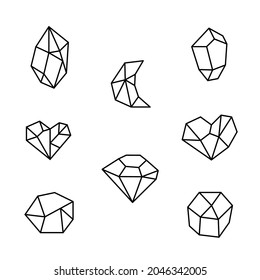 Set of abstract crystals. Line icons collection of gemstones. Vector illustration with contour icons.