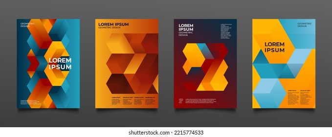set of abstract cubes geometric colorful shapes vector background cover design template for flyer brochure poster card web banner app