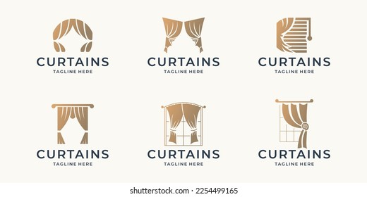 set of abstract curtains logo design inspiration. minimalist circus curtain,luxury blind,line window