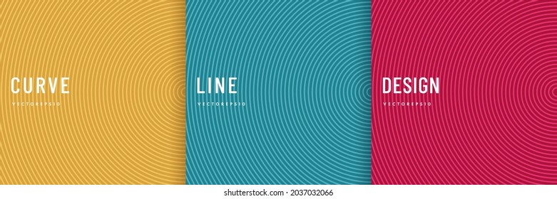 Set of abstract curve round lines pattern with pink, blue, green, orange yellow background. Trendy color stripes texture collection design. Can use for cover, poster, banner web, flyer, Print ad.