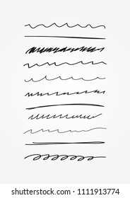 Set of abstract curved lines. Doodle, sketch, scribble. Underline drawn by hand. Vector illustration.