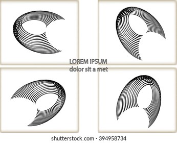Set of Abstract curved lines sphere. Business logo element. Vector background