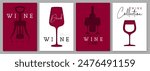 Set of abstract cut out modern wine covers or posters. Wine tasting. Restaurant menu. Vector illustration