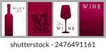 Set of abstract cut out modern wine covers or posters. Wine tasting. Restaurant menu. Vector illustration