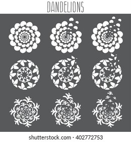 Set of abstract cute dandelions. Vector illustration template