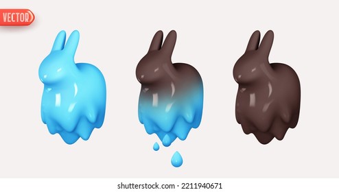 Set of abstract cute rabbit. Chinese lunar calendar new year 2023 horoscope to the Black Water Rabbit. Realistic 3d objects in cartoon style. vector illustration