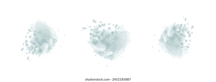 Set of abstract cyan watercolor water splash on a white background. Vector watercolour texture in salad color. Ink paint brush stain. Cyan splatters spot. Watercolor pastel splash