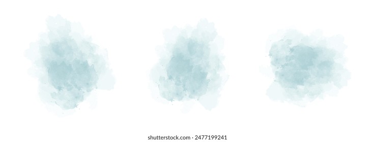 Set of abstract cyan watercolor water splash on a white background. Vector watercolour texture in salad color. Ink paint brush stain. Cyan splatters spot. Watercolor pastel splash