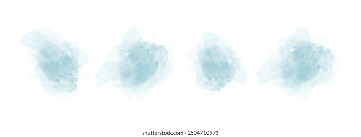 Set of abstract cyan watercolor water splash on a white background. Vector watercolour texture in salad color. Ink paint brush stain. Cyan splatters spot. Watercolor pastel splash