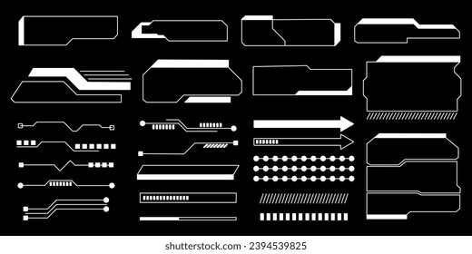 Conjunto de formas abstractas de ciberpunk en estilo retro 2000. Elementos simples para la web, diseño, volantes, afiches, redes sociales. Ilustración vectorial.