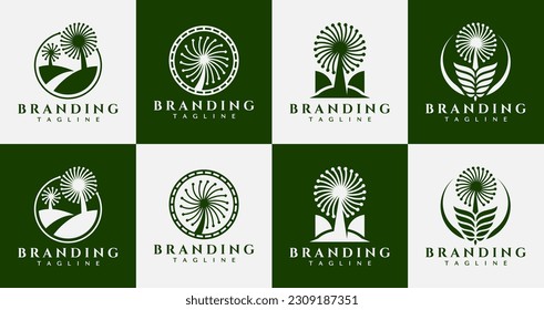 Conjunto de diseño abstracto del logo de la flor de diente de león. Marca de logotipo de línea moderna de diente de león.