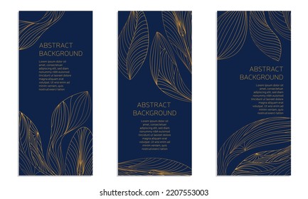 Set of abstract dark background with golden elements for premium or luxury banner or card design. Vector illustration