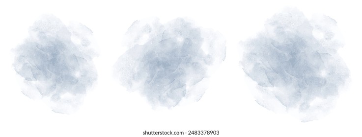 Set of abstract dark blue watercolor water splash on a white background. Vector watercolour texture in salad color. Ink paint brush stain. Dark blue splatters spot. Watercolor pastel splash